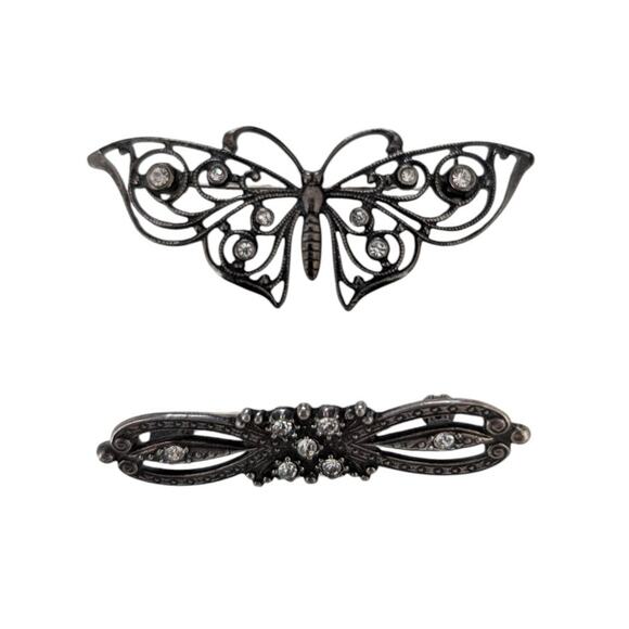 Lot of 2 925 Sterling Silver Brooch Pin with Rhinestone - Picture 1 of 7